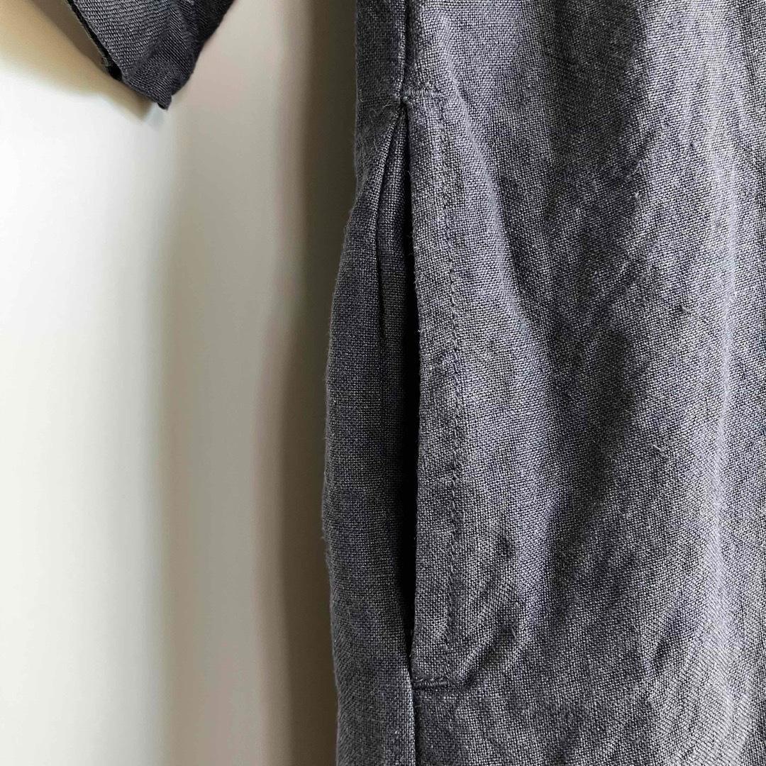 中川政七商店 厚手麻のボタンワンピース スミクロ