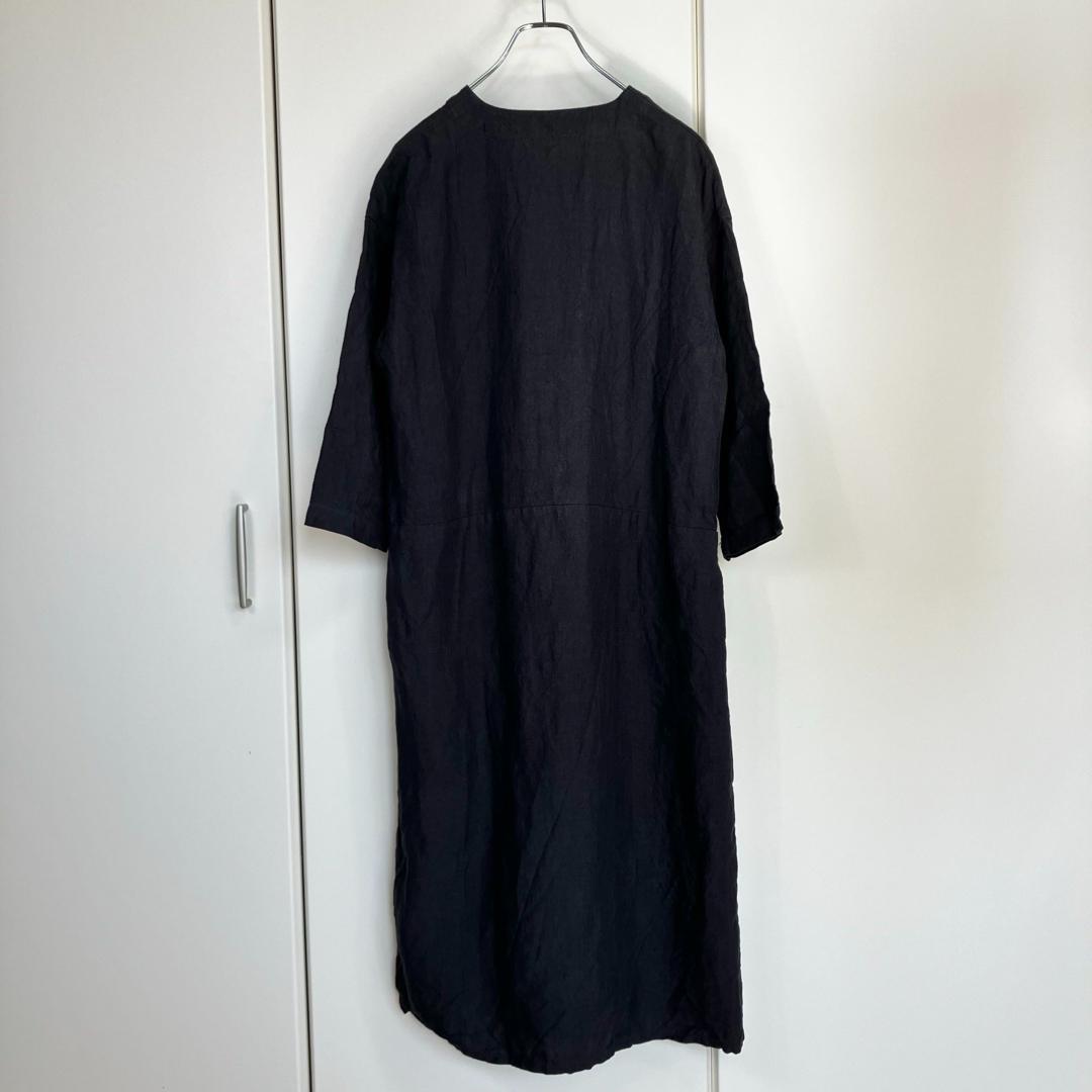 中川政七商店 厚手麻のボタンワンピース スミクロ