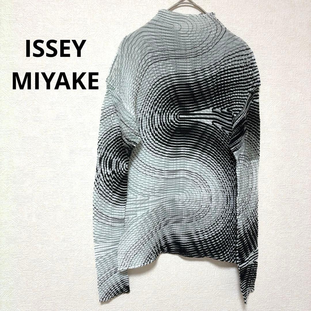 イッセイミヤケ 波模様 長袖 プリーツ カットソー ハイネック 薄手