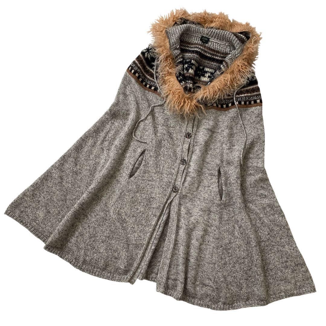 美品 ジャンポールゴルチエ ファー ニット ポンチョ 40 GAULTIER