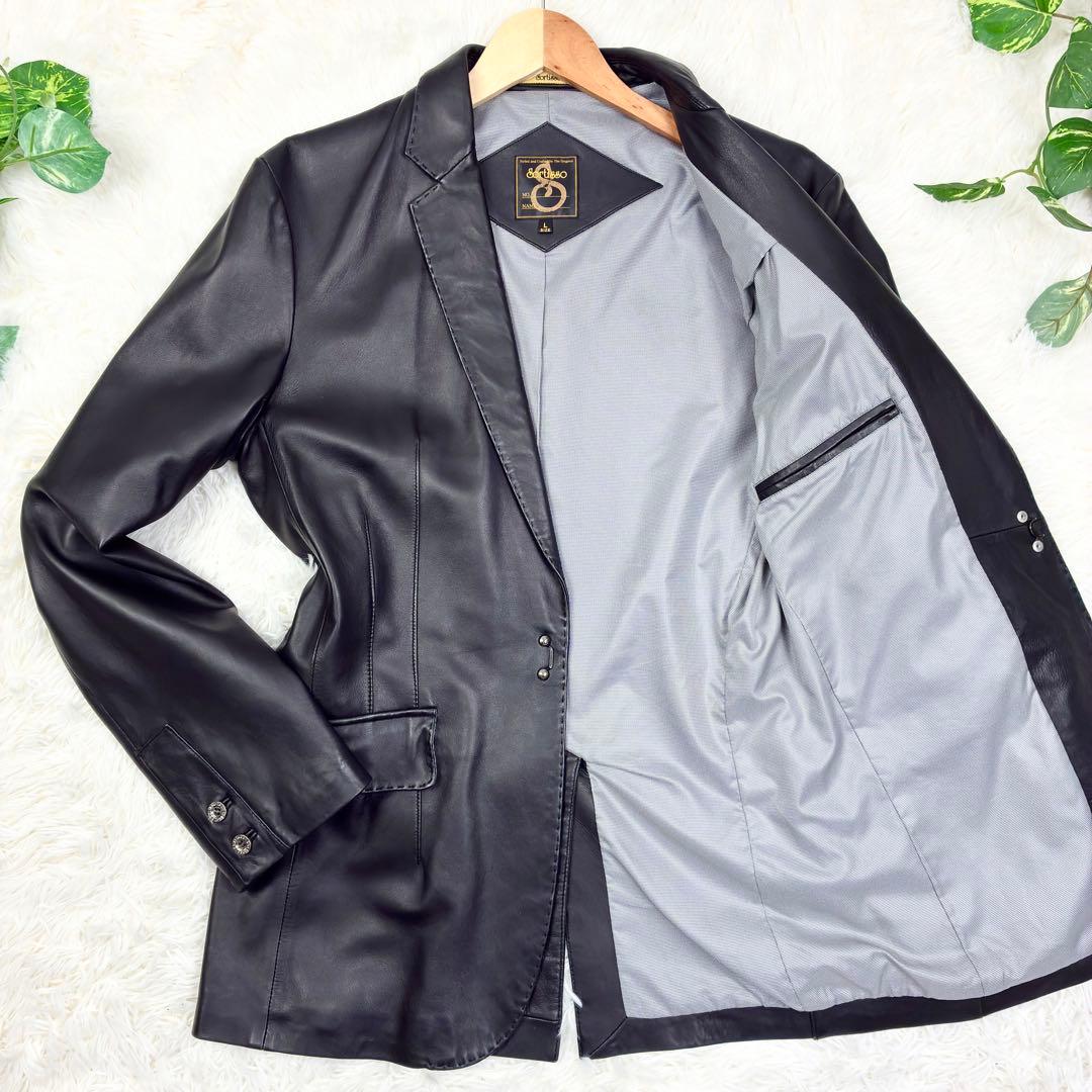 美品　ソルティッソ　ラムレザー　アンコンジャケット　カギフック　メタルボタン　L
