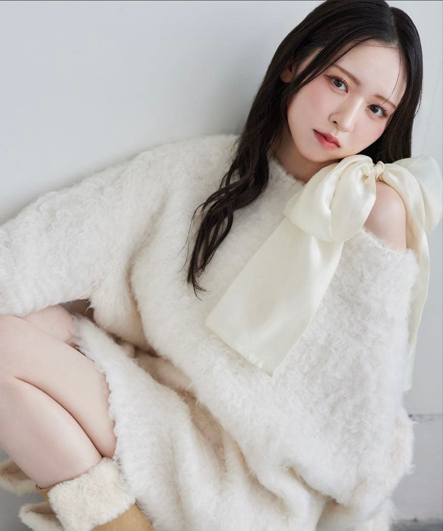 NICE CLAUP メリーカールニットチュニック 肩リボンキャミソール　セット