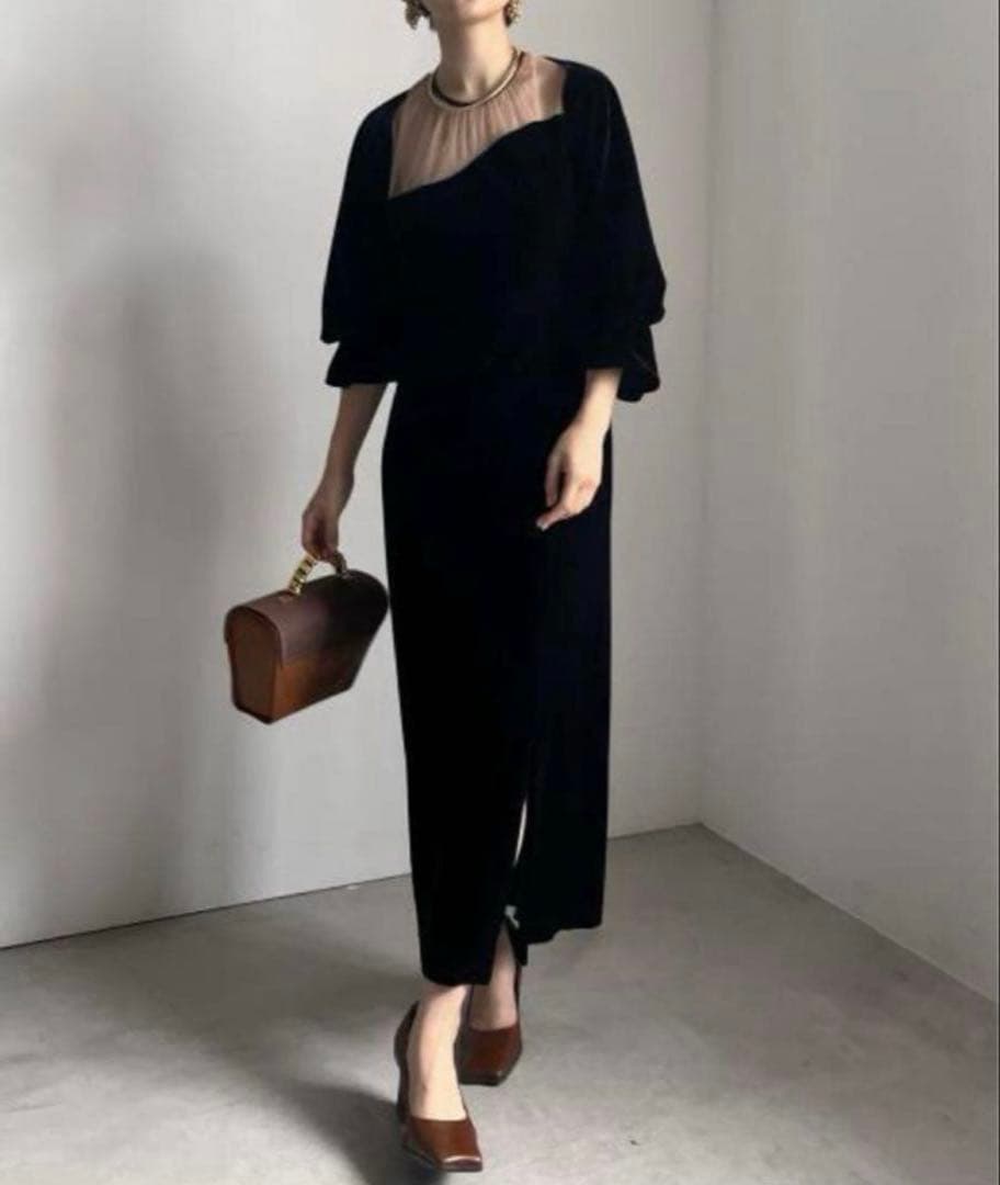アメリ 2WAY CURVE VELOURS DRESS