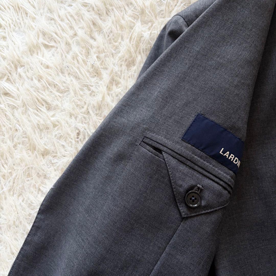 <極美品>LARDINI ダークグレー 3ピース ウール スーツ サイズ46