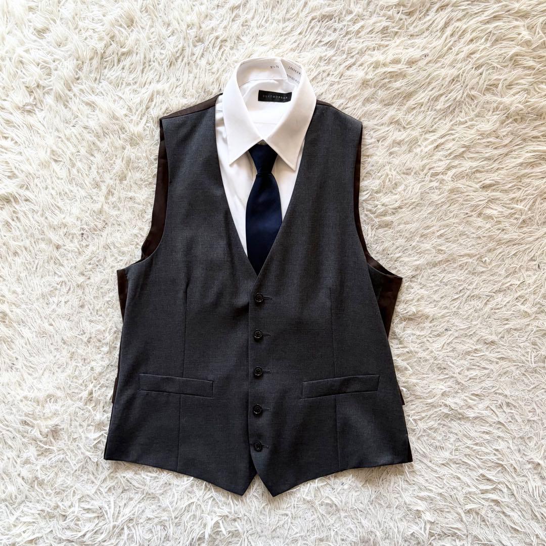 <極美品>LARDINI ダークグレー 3ピース ウール スーツ サイズ46