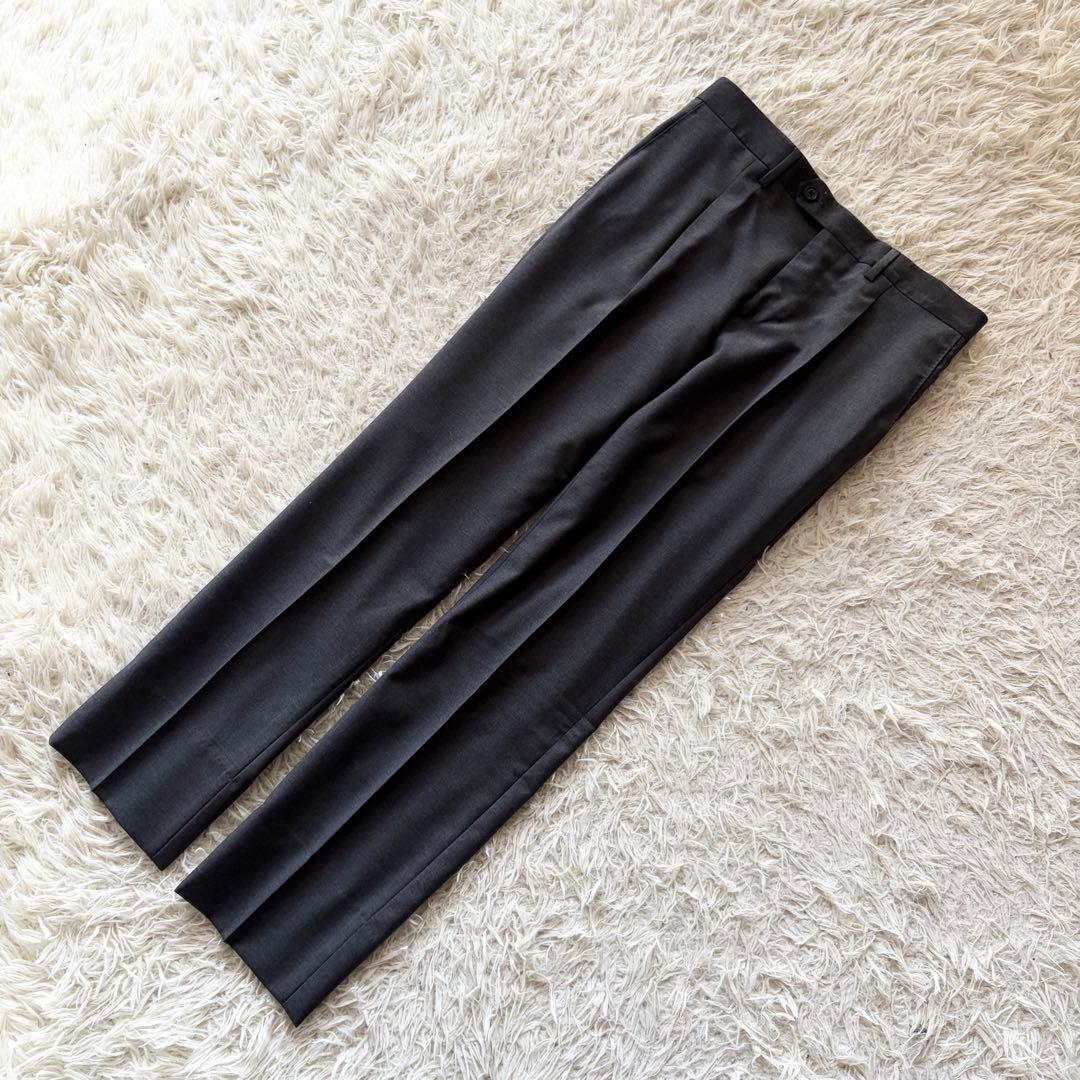 <極美品>LARDINI ダークグレー 3ピース ウール スーツ サイズ46