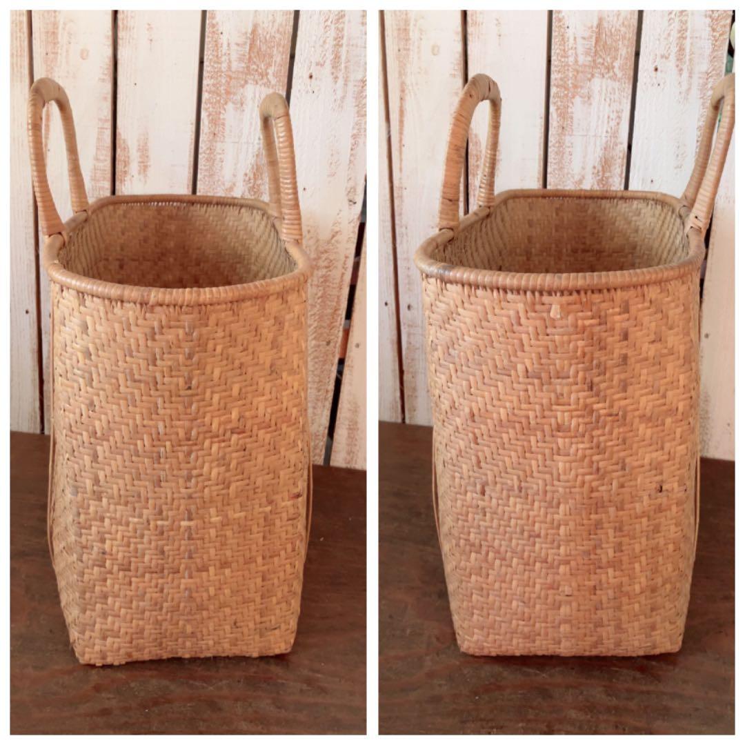 ヴィンテージ　天然素材 ハンドル付きバスケット 竹かごバッグ 竹籠バッグ
