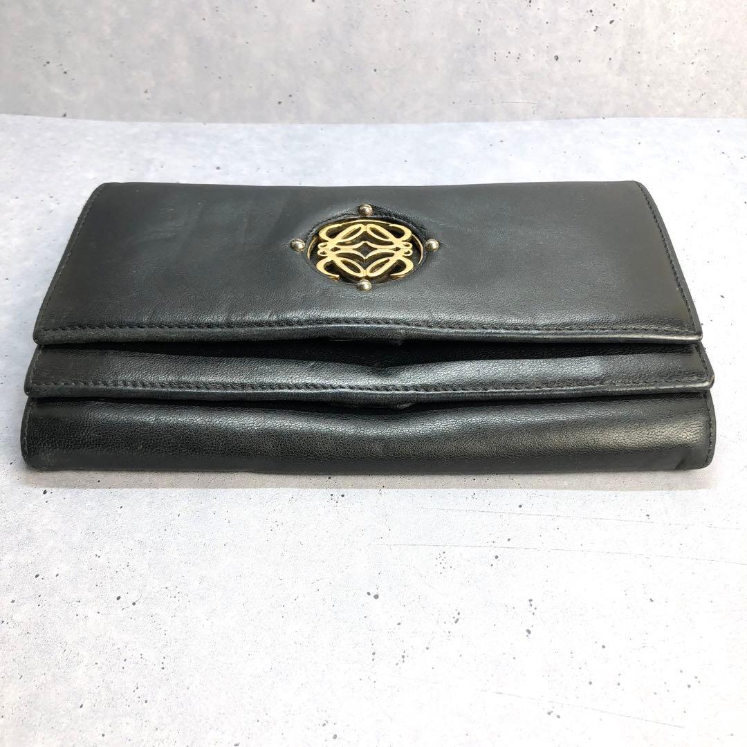 LOEWE ロエベ マイア アナグラム ラムスキン 二つ折り 長財布 黒 レザー