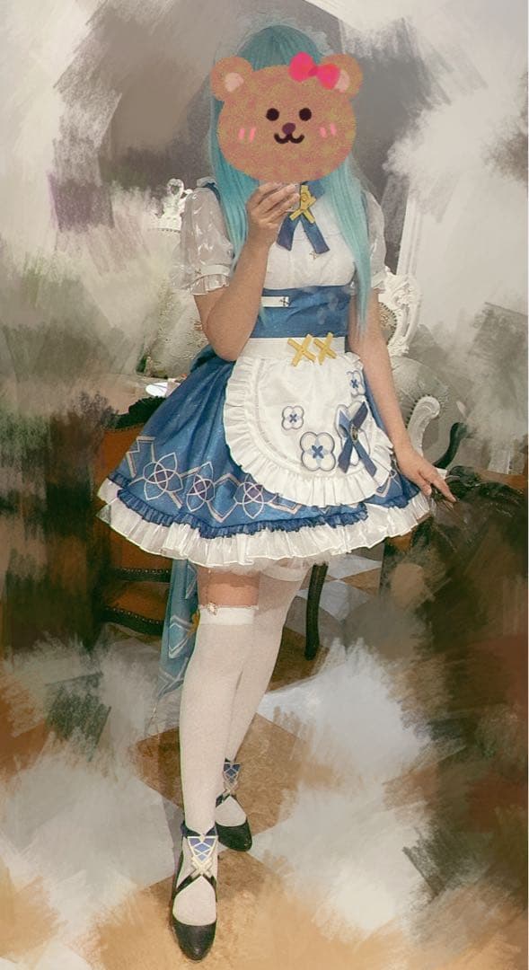 UWOWO 原神　ファルザン　メイド コスプレ衣装　カフェ フルセット　ウィッグ