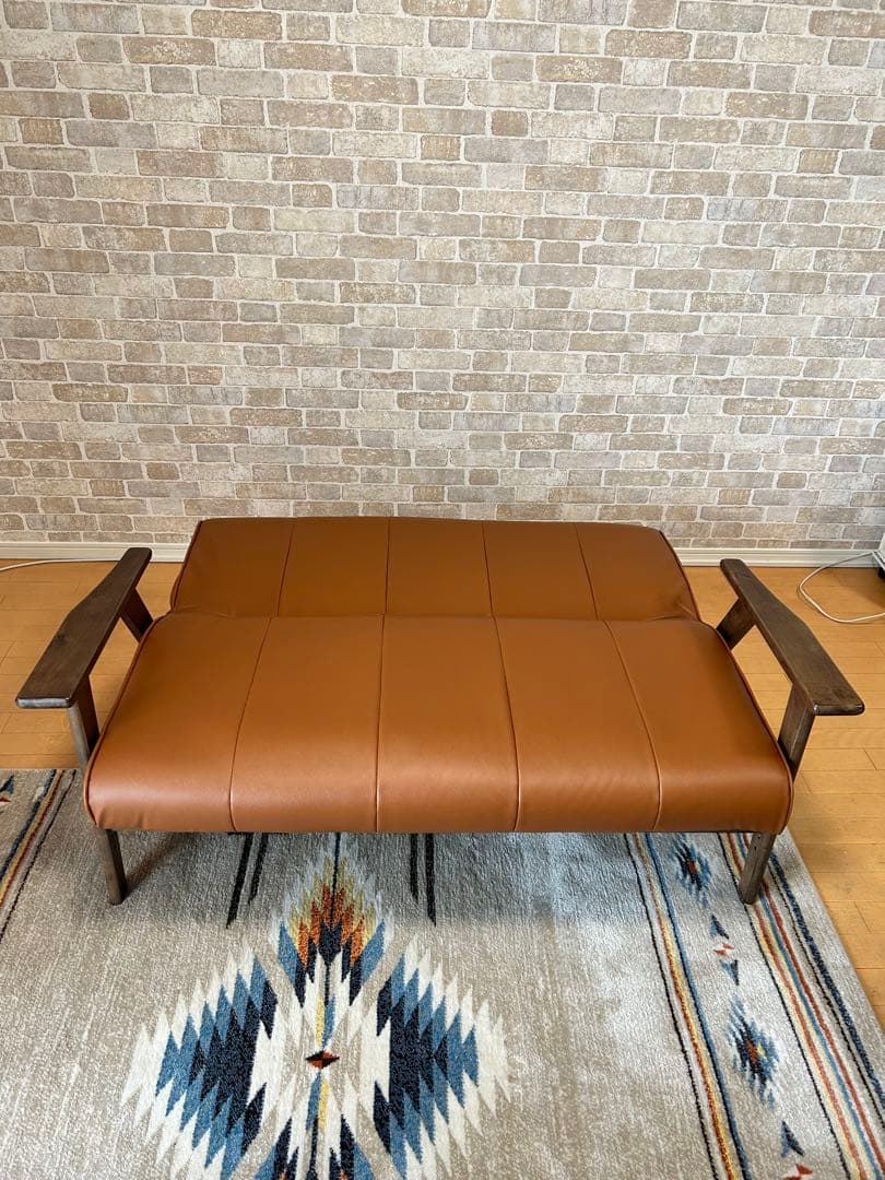 [ゆうき] ブラウン2人掛けソファ 合成皮革 木製フレーム