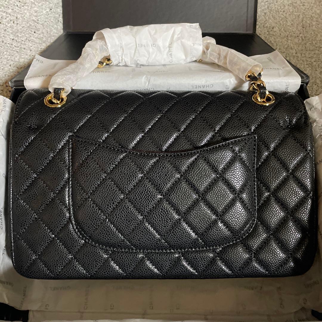 さくら様CHANEL ダブルチェーン　フラップバッグ　キャビアスキンゴールド