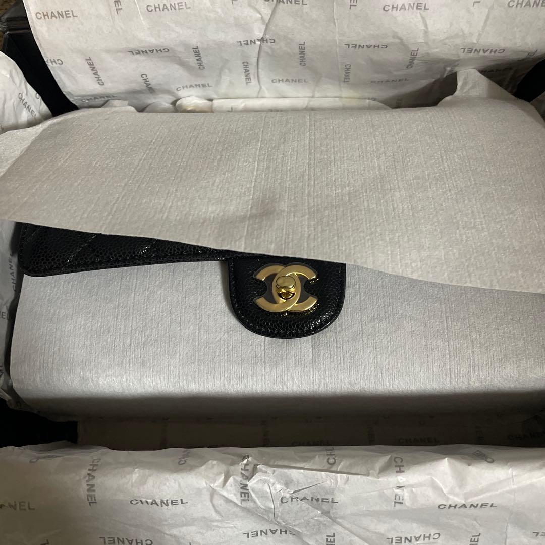 さくら様CHANEL ダブルチェーン　フラップバッグ　キャビアスキンゴールド