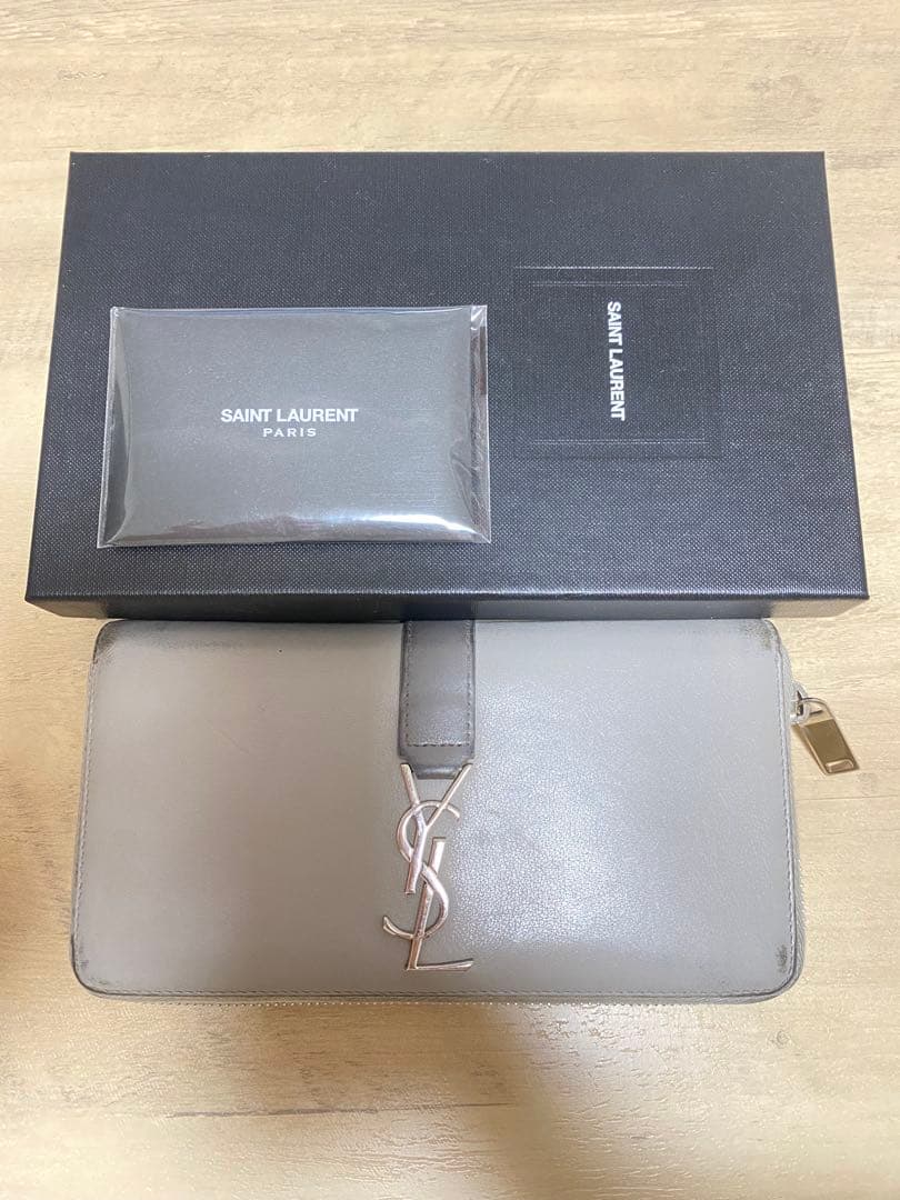 SAINT LAURENT グレー 長財布 YSLロゴ