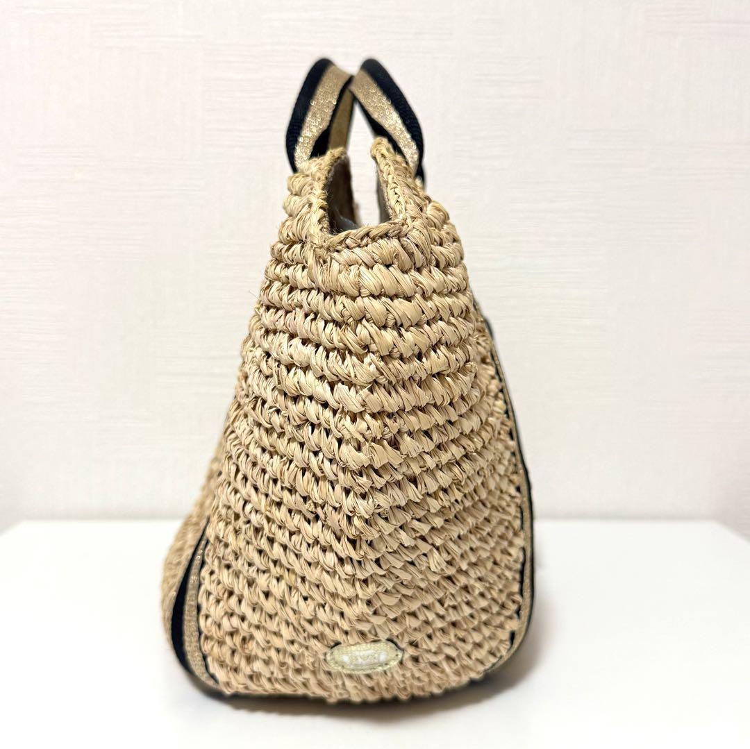 【極美品】VIOLAd'ORO ラフィア かごバッグ トートバッグ ラメハンドル
