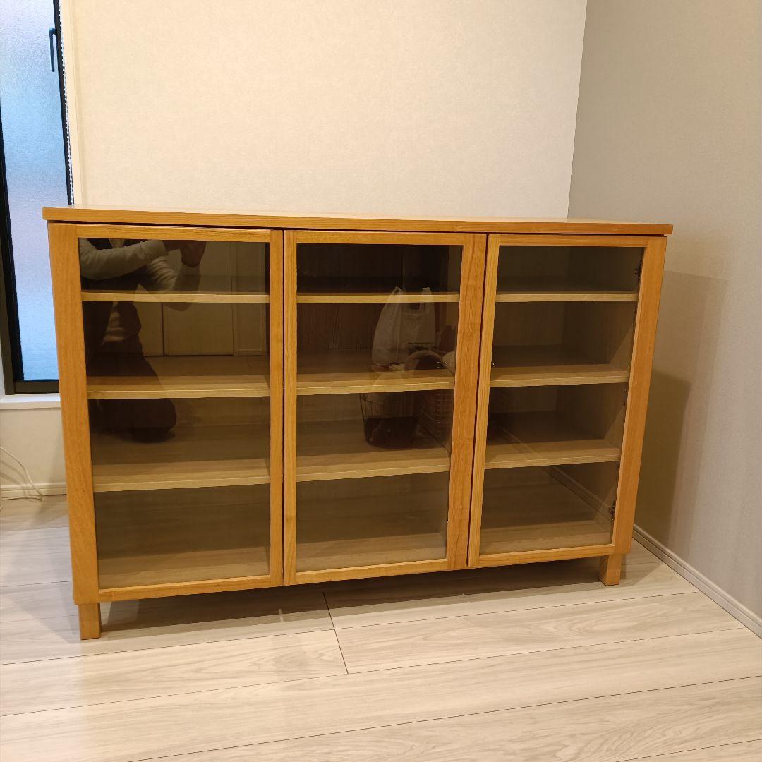 【廃盤・希少】無印良品の木製ガラスキャビネット・大・オーク材