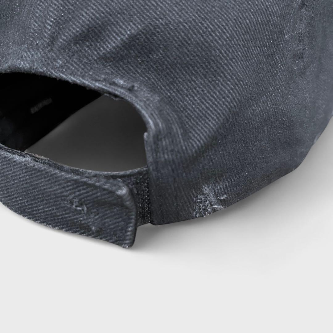 バレンシアガ LOGO VISOR キャップ ダメージ加工 ブラック 帽子