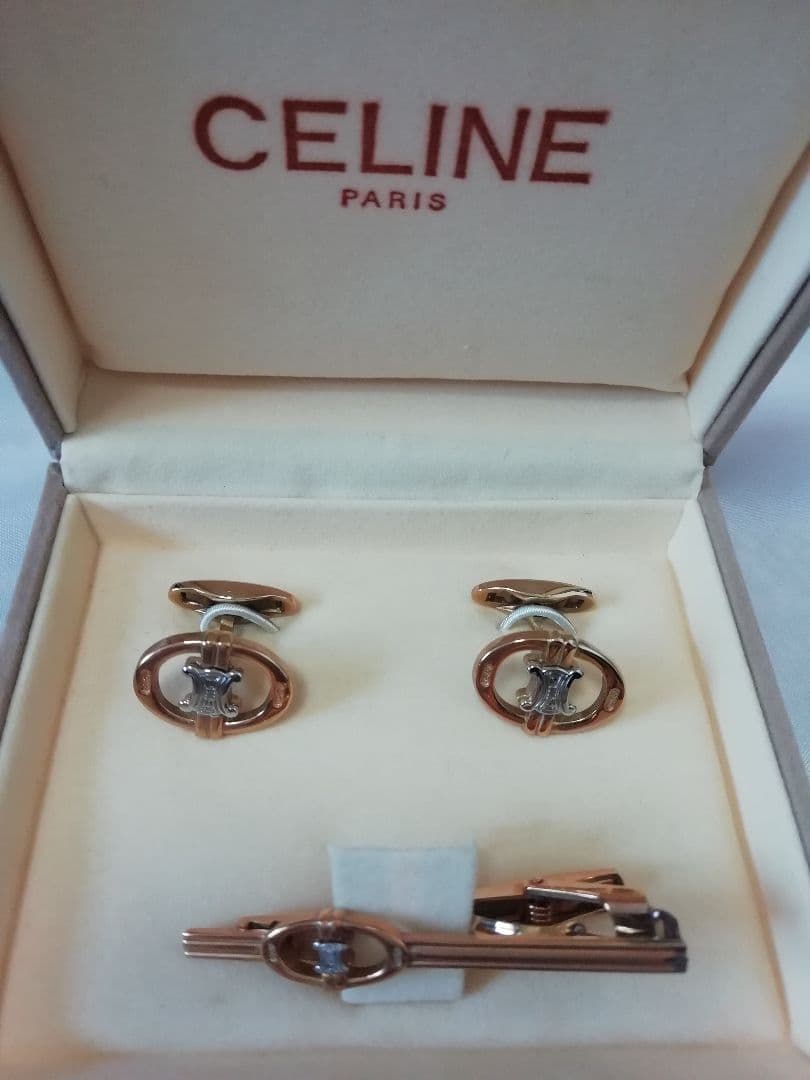 CELINE ゴールド カフスボタン＆ネクタイピン セット　専用箱付で美品