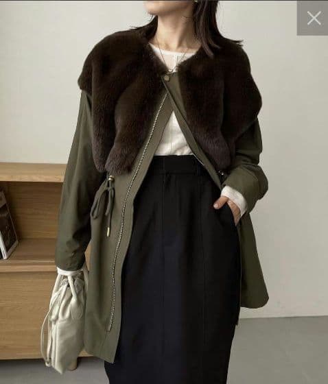 カプリシュレマージュ　ファードッキング　モッズコート　38　カーキ　ファーコート