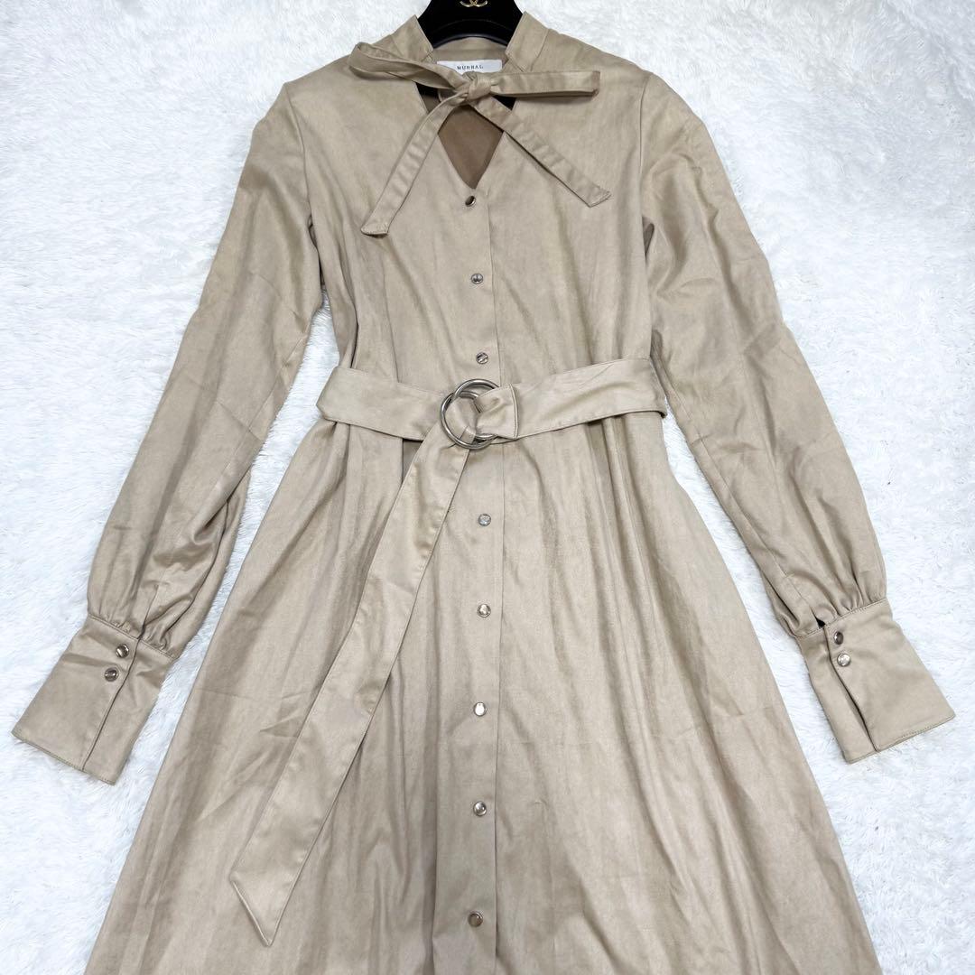 【美品✨】ミューラル 袖レース ベルト付 ボウタイロングワンピース ロングカフス