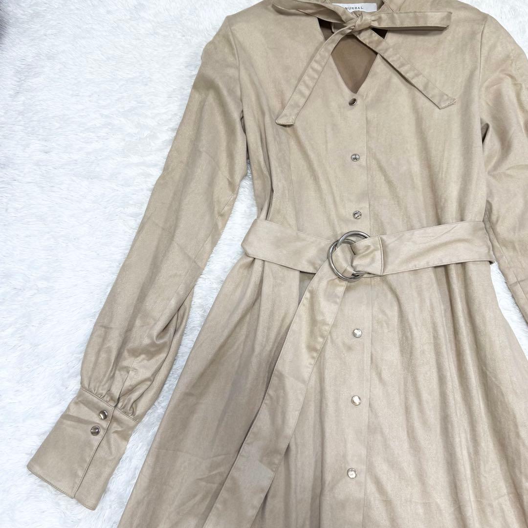 【美品✨】ミューラル 袖レース ベルト付 ボウタイロングワンピース ロングカフス