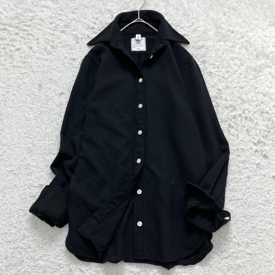 美品✨マディソンブルー ハイカラーマダムウールシャツ B刺繍 ブラック 黒 01