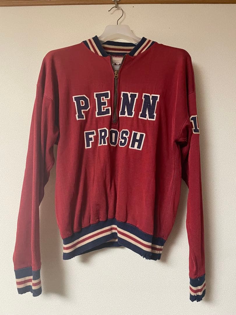 60sヴィンテージ 赤色 Champion PENN FROSH ハーフジップM