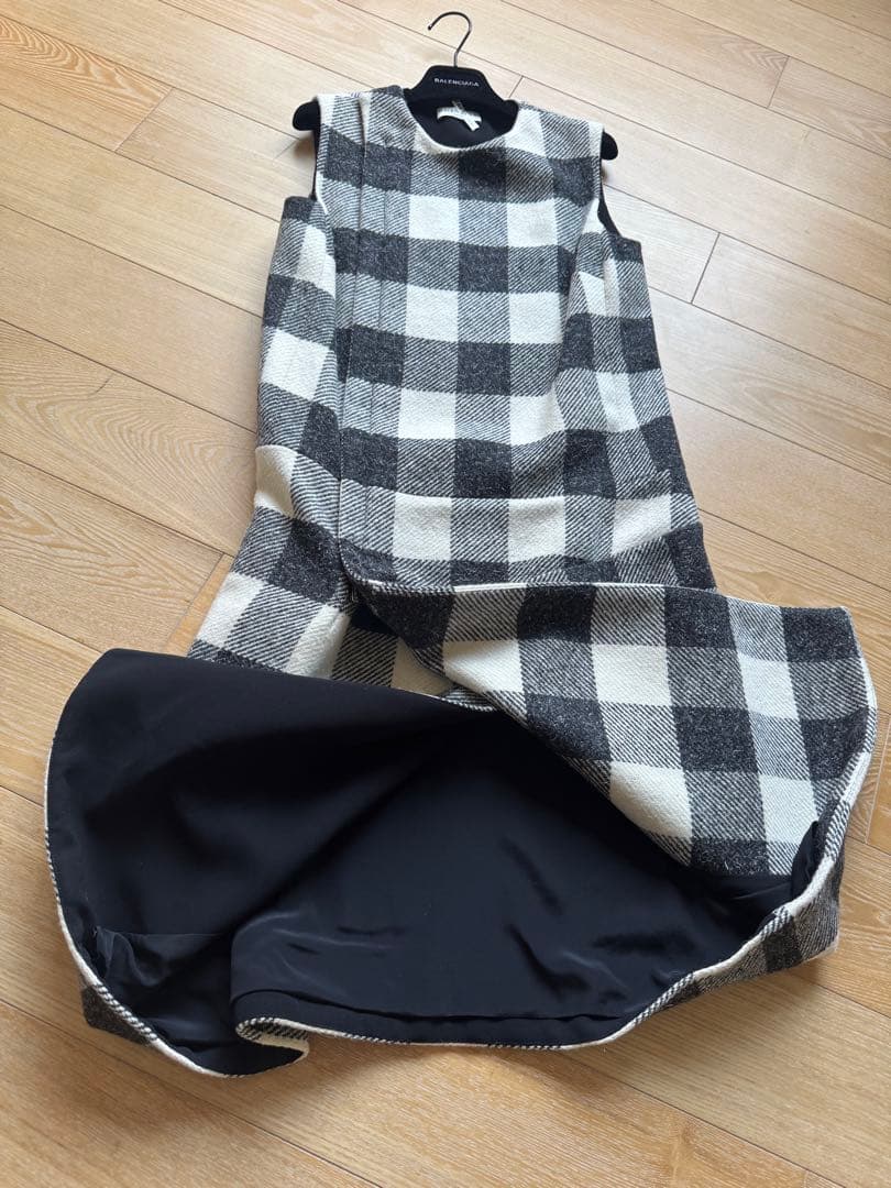 BALENCIAGA バレンシアガ チェック柄 ノースリーブ ひざ丈ワンピ 36