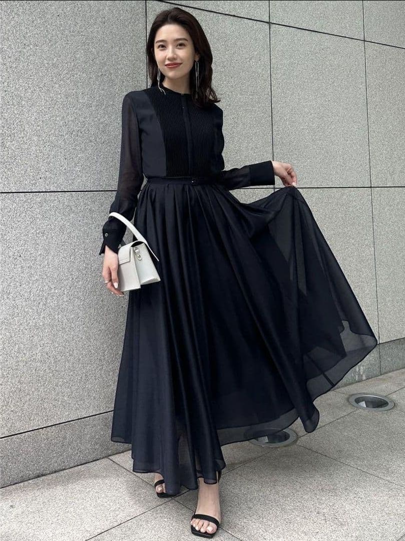 anuans シアードッキングピンタックブザムワンピース