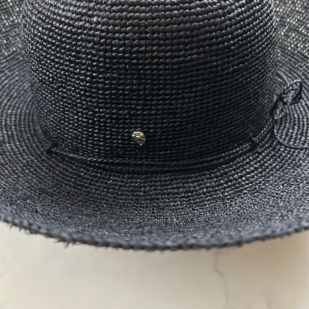 極美品 ヘレンカミンスキー 麦わら帽子 ストローハット つば約12cm ブラック