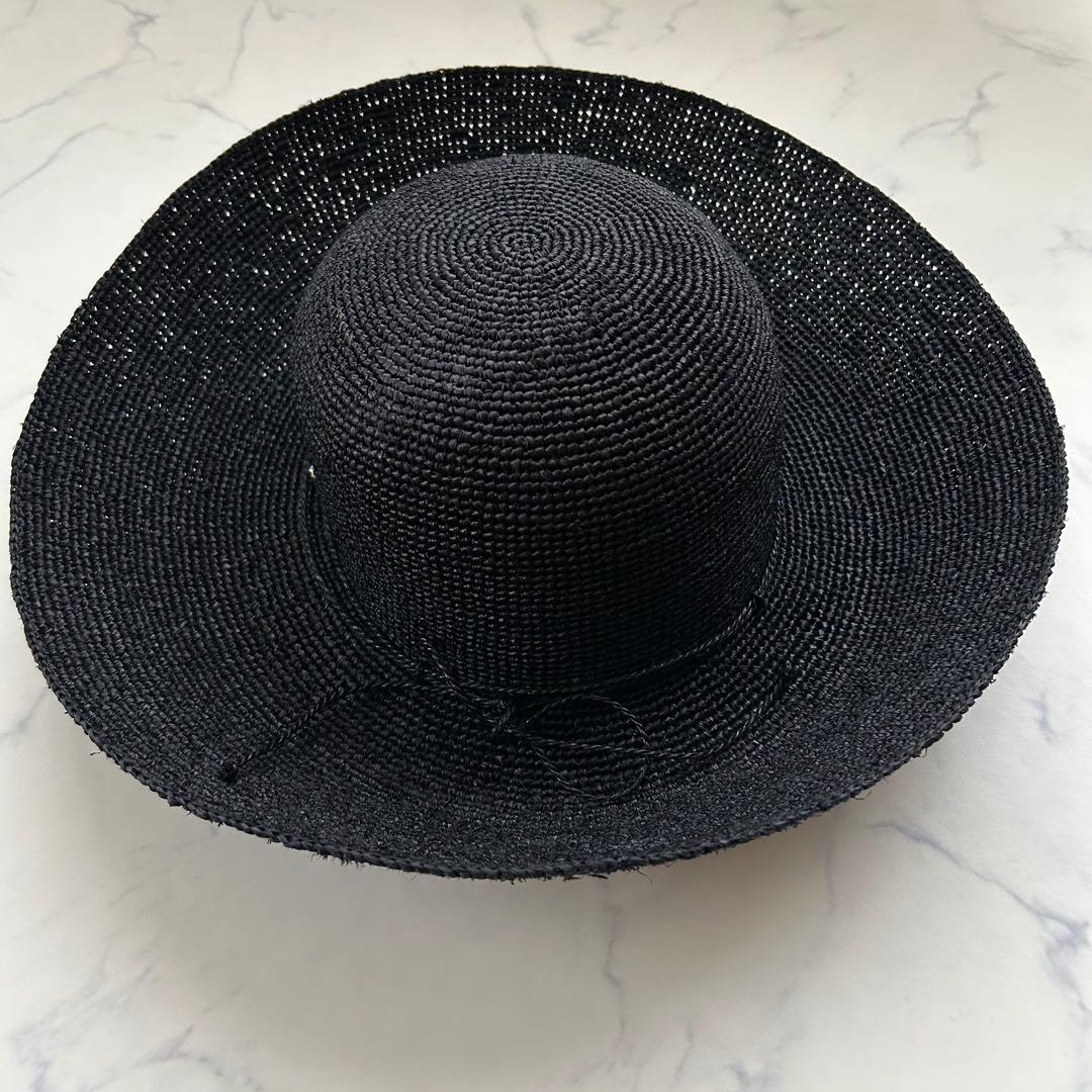 極美品 ヘレンカミンスキー 麦わら帽子 ストローハット つば約12cm ブラック