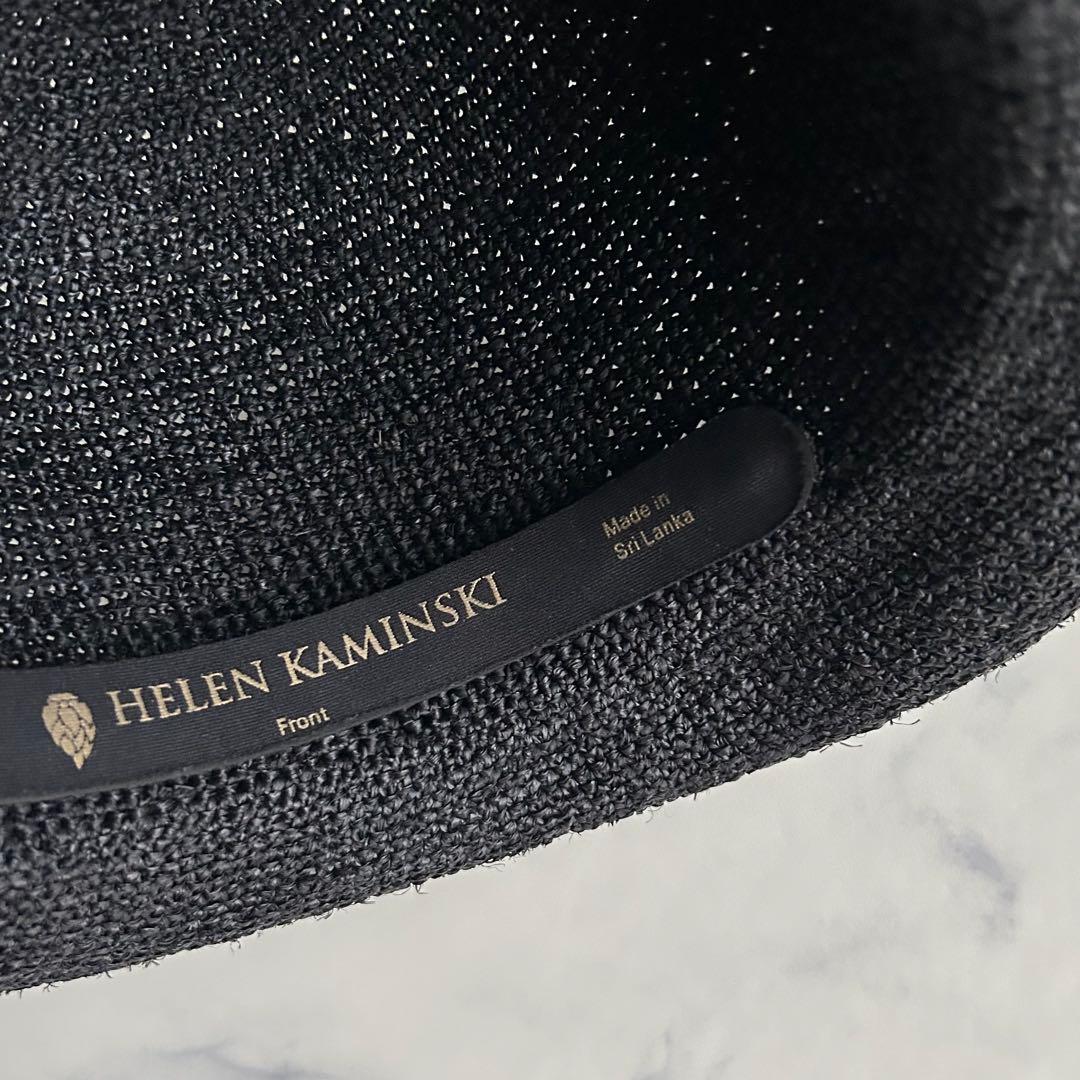 極美品 ヘレンカミンスキー 麦わら帽子 ストローハット つば約12cm ブラック