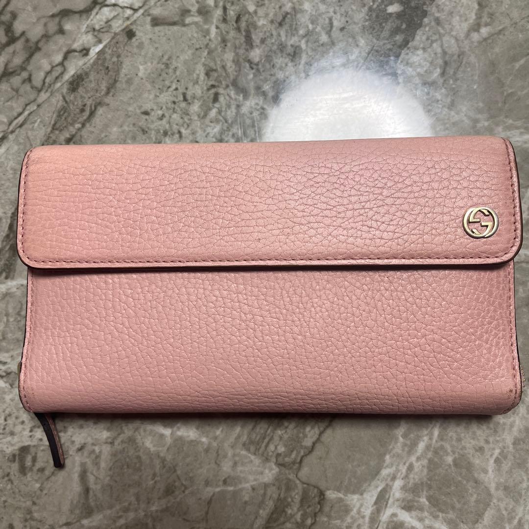 [グッチ] 財布 449347 レザー ラウンドジップ長財布 :ピンク
