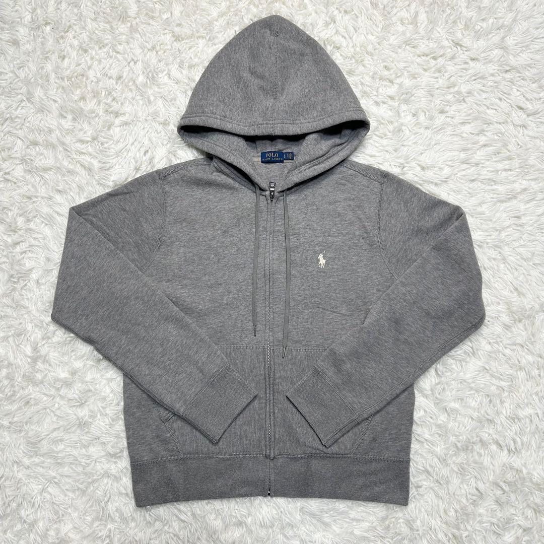 未使用級 ポロラルフローレン ジップパーカー 裏起毛 ポニー グレー 白 L