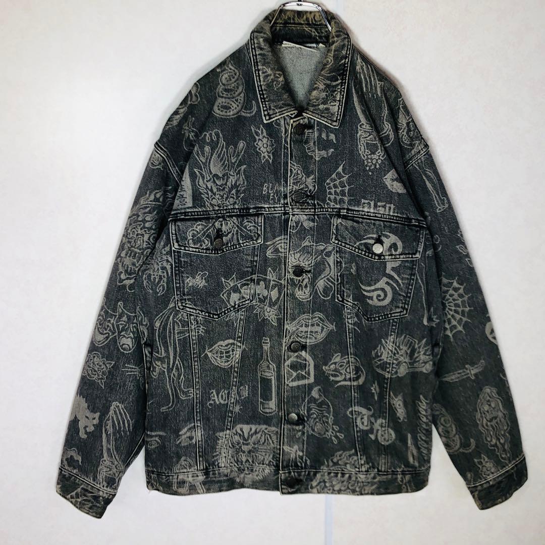 【激レア】ブラックアイパッチ デニムジャケット 総柄Gジャン グラフィック L