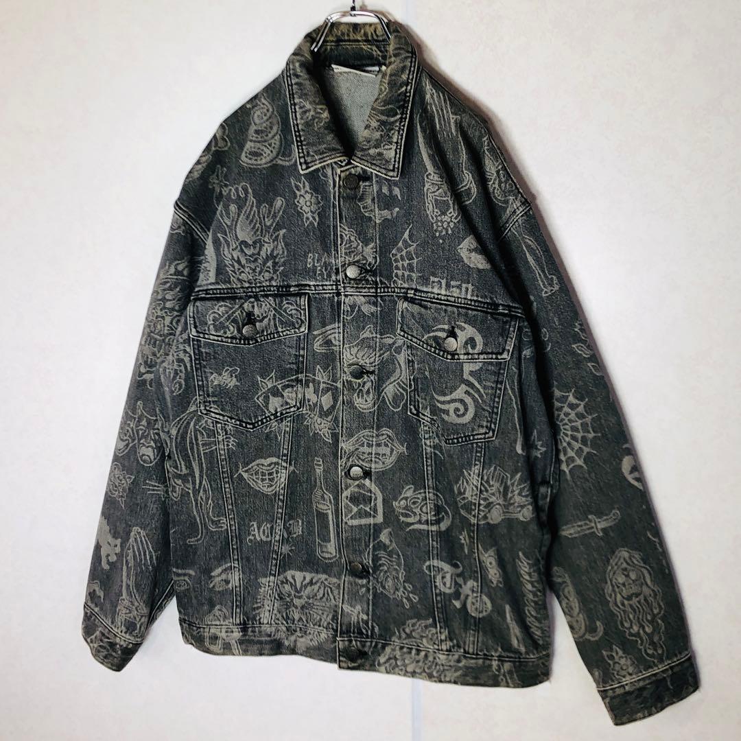 【激レア】ブラックアイパッチ デニムジャケット 総柄Gジャン グラフィック L