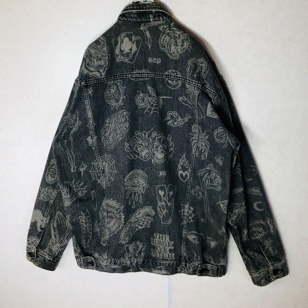 【激レア】ブラックアイパッチ デニムジャケット 総柄Gジャン グラフィック L