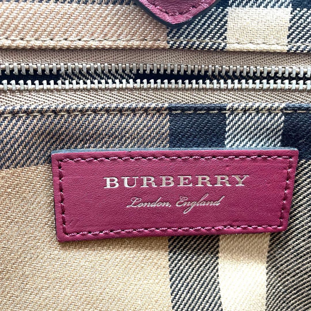 【美品】バーバリー　バナーバッグ　2way ノバチェック　レザー　ボルドー