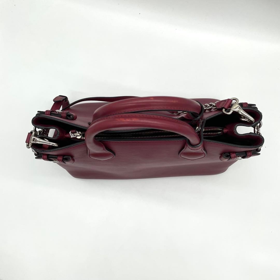 【美品】バーバリー　バナーバッグ　2way ノバチェック　レザー　ボルドー