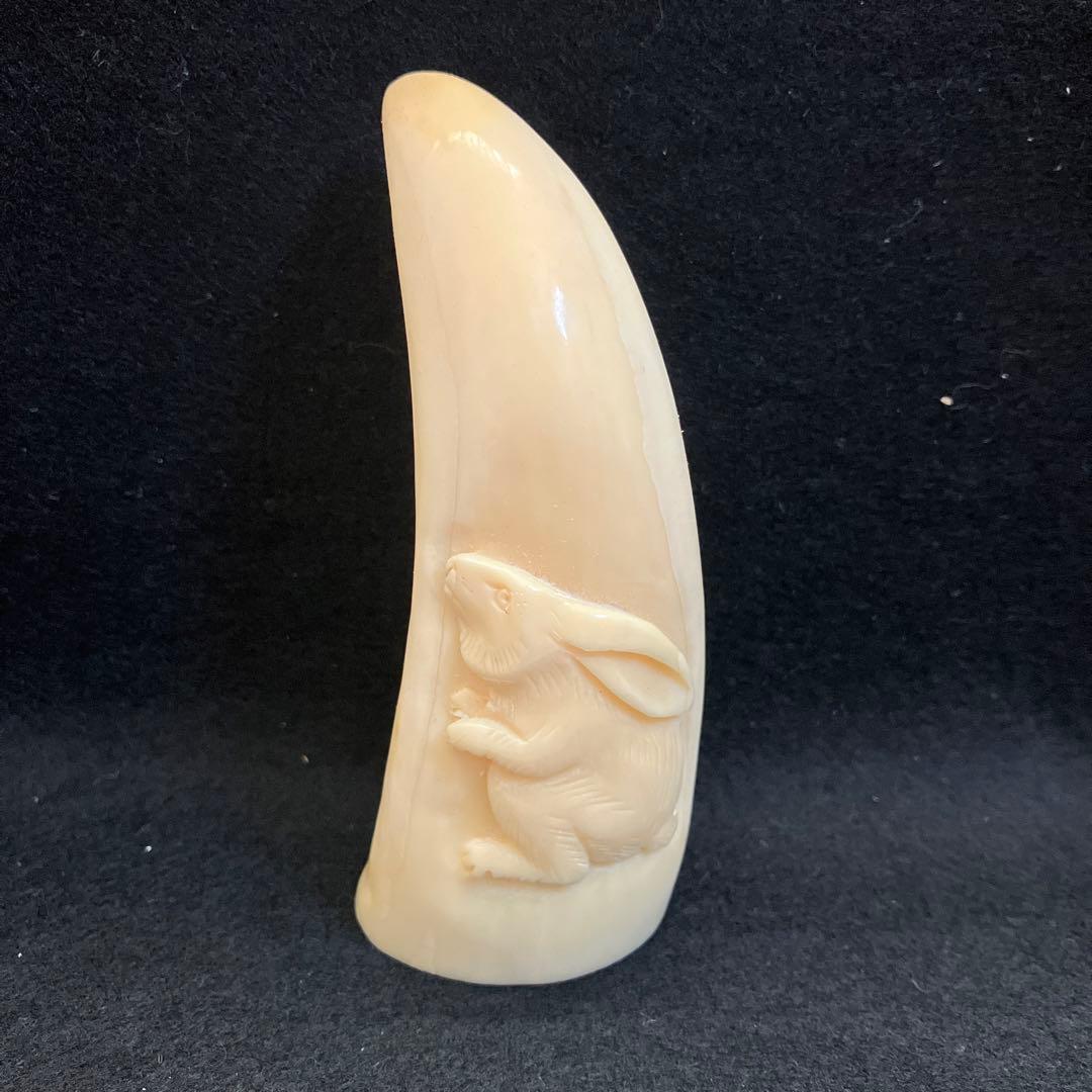 鯨歯　工芸品 ウサギ 彫刻 クリーム色