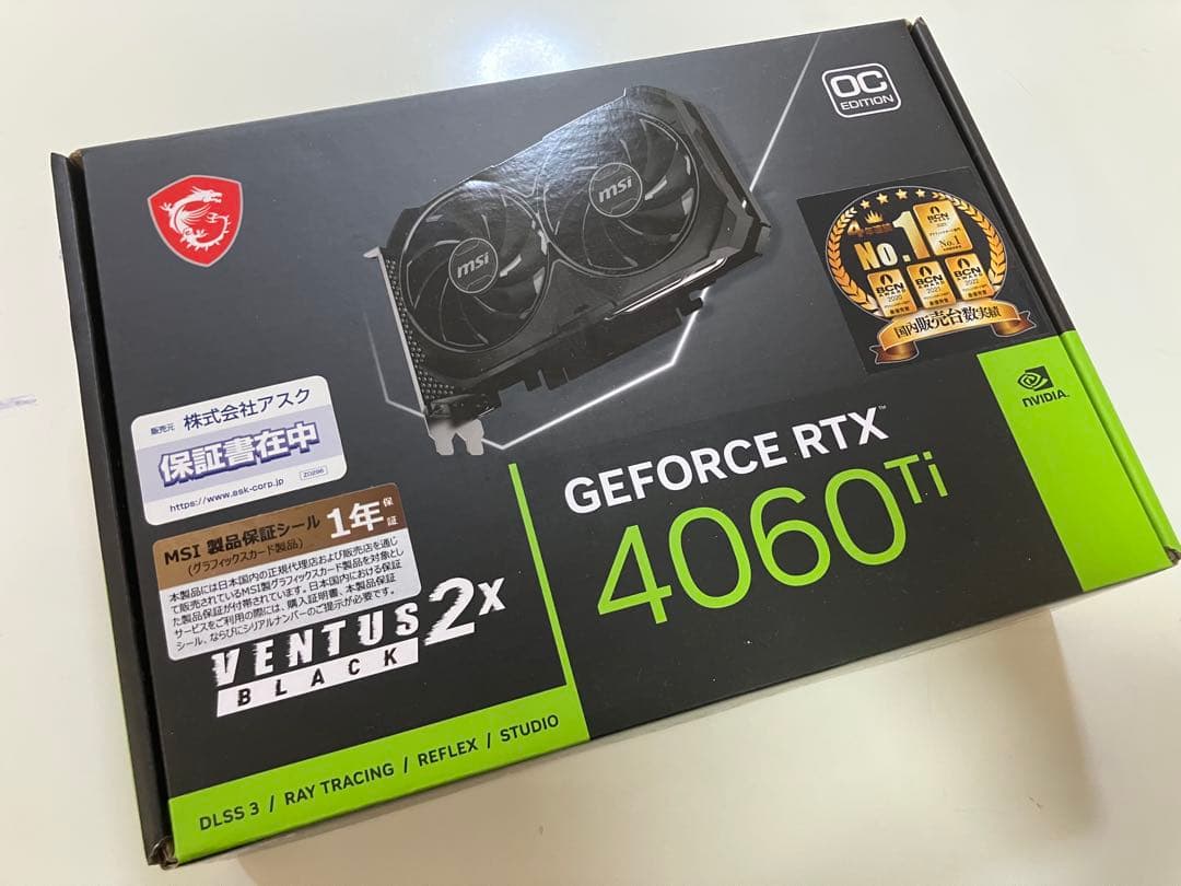 【新品同様】msi GEFORCE RTX 4060Ti 16GB GDDR6