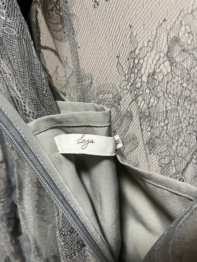 leja スパンコールレーススリーブ ラインロングワンピースドレス