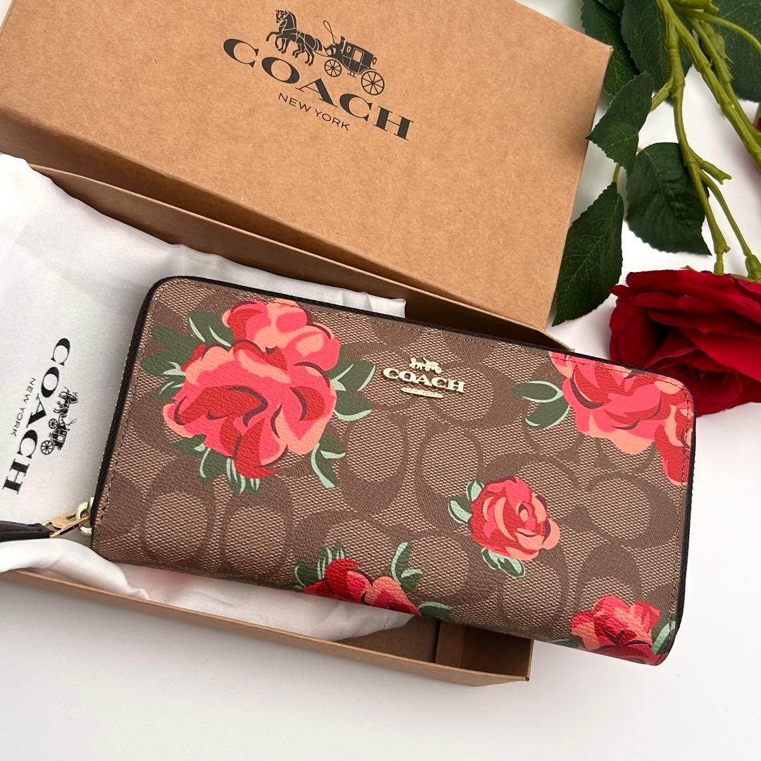 ✨未使用級✨ COACH コーチ 長財布 花柄 シグネチャー PVCレザー 箱付