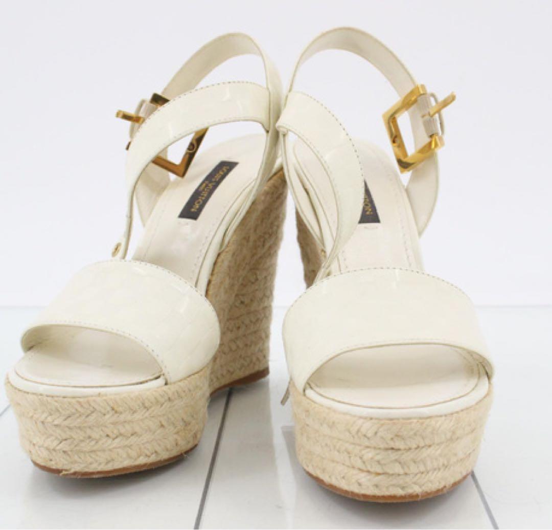 ルイヴィトンLVホワイトウェッジヒールサンダルエスパドリーユ