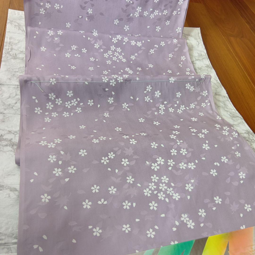 御襦袢地　反物　ラベンダー色　薄紫 桜の花柄　　 絹100%