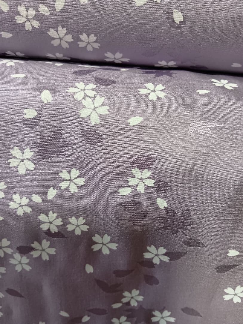 御襦袢地　反物　ラベンダー色　薄紫 桜の花柄　　 絹100%