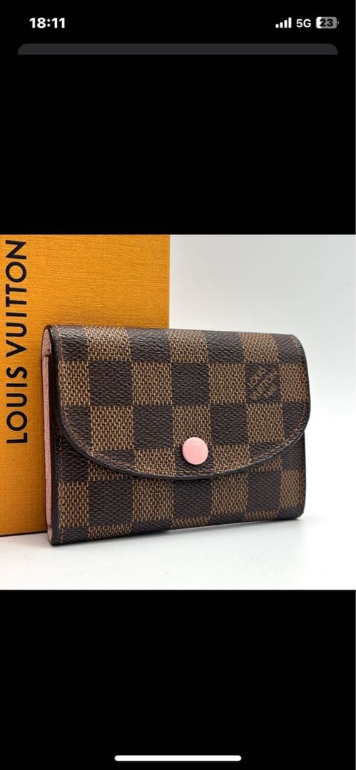 ルイヴィトン　ポルトモネロザリ　ダミエ　ローズバレリーヌ　折り財布