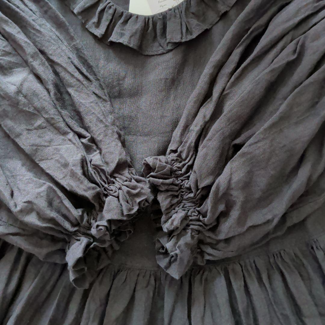 ハンドメイド作家さま☆リネン ドロップショルダーボリュームpuffワンピース