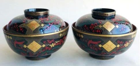 【雑誌掲載品】東北古漆器　秀衡塗　金箔/色漆　会津箔椀　江戸時代後期　3個セット