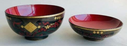 【雑誌掲載品】東北古漆器　秀衡塗　金箔/色漆　会津箔椀　江戸時代後期　3個セット