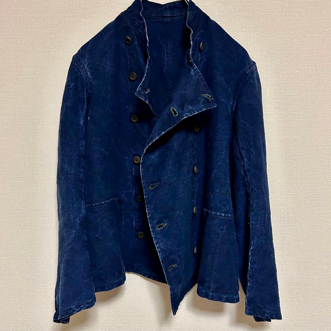 【極美品】 ビンテージ インディゴリネン ダブルブレスト メカニック ジャケット